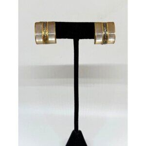 Vintage Gold Tone & Glass (?) Etched Square Domed Screwback Earrings